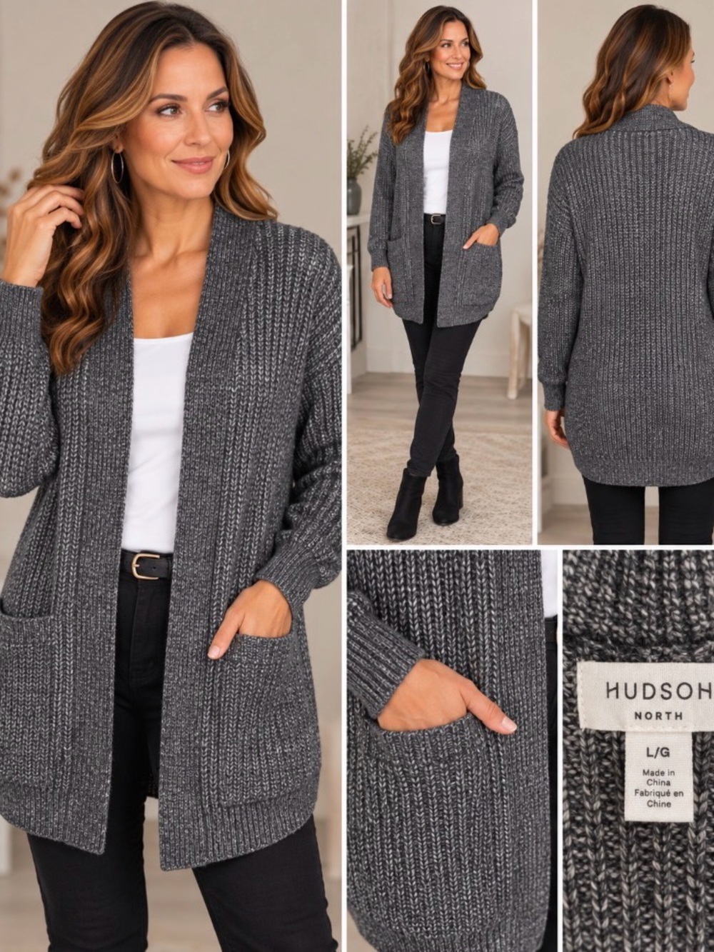 NWT Hudson North Gray Marled Open Front Knit Cardigan Sweater